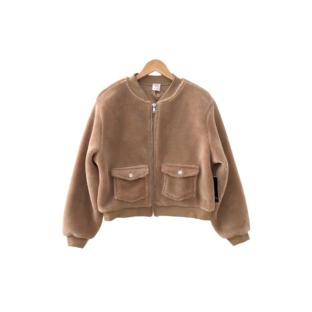 NWT Tan Teddy Bomber Jacket
